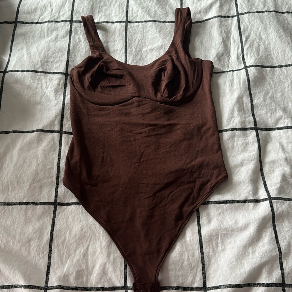 PINK Victoria's Secret Chocolate Brown Scoop Neck Bodysuit